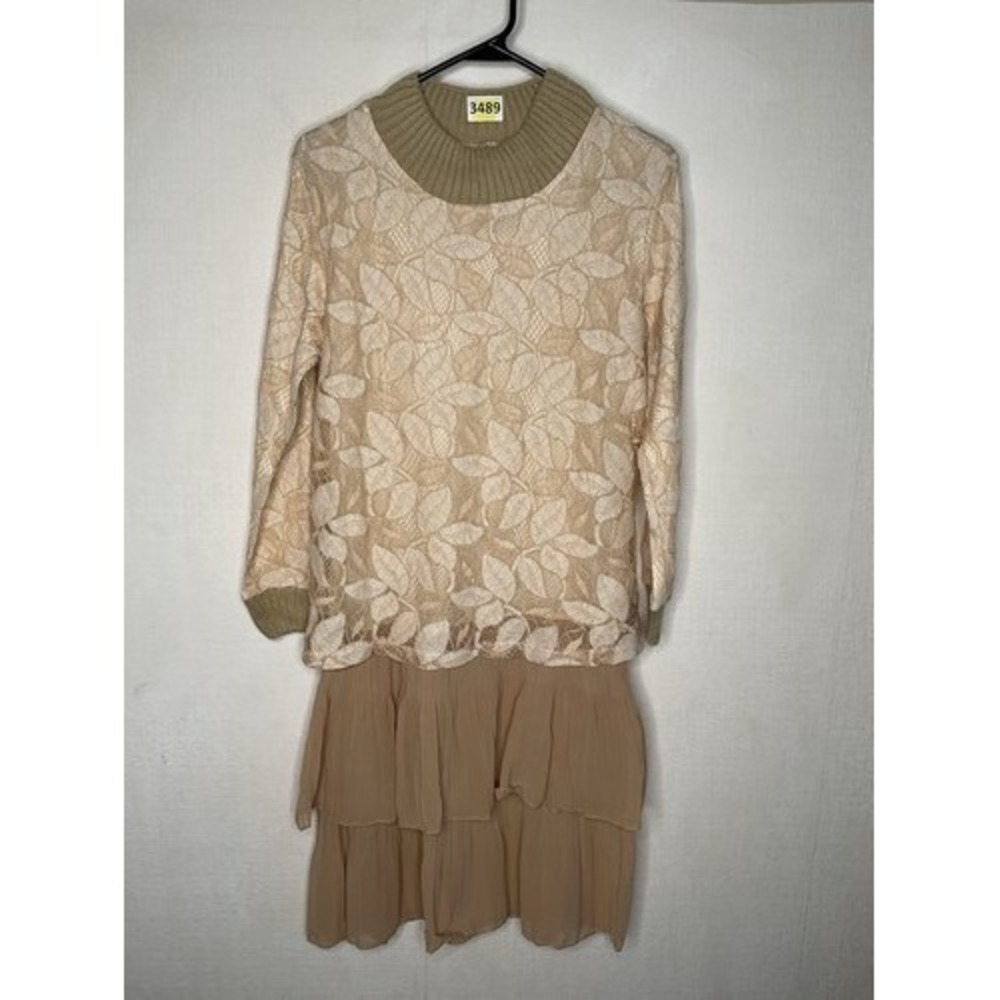 VTG To‎ Ly Beige Drop Waist Crochet Lace Mini Victorian Dress Women L China